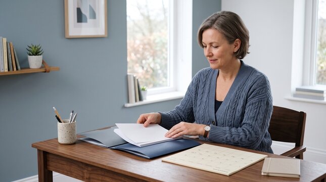 Taxpayer organizes deadline paperwork at home desk