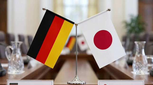 Germany and Japan Flags Representing International Trade and Business Partnership