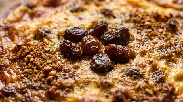 Caramelized South African bobotie custard surface macro