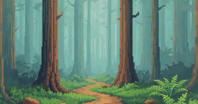 Pixel art forest trail with owls