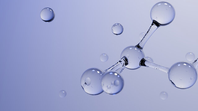 Molecule bubble water science chemistry blue glass liquid abstract macro view with transparent sphere and clean laboratory concept