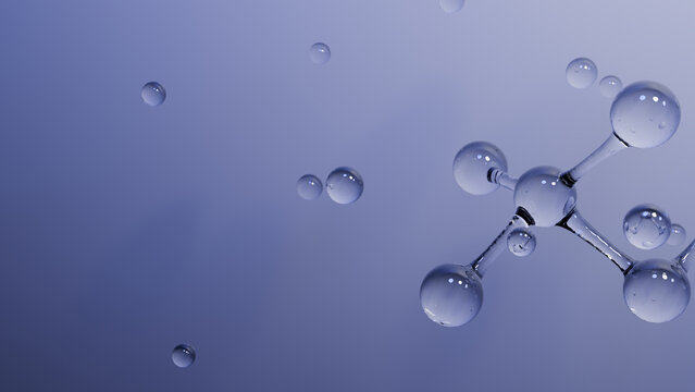 Molecule bubble blue abstract science chemistry water connection with floating sphere, liquid surface, clean laboratory concept background