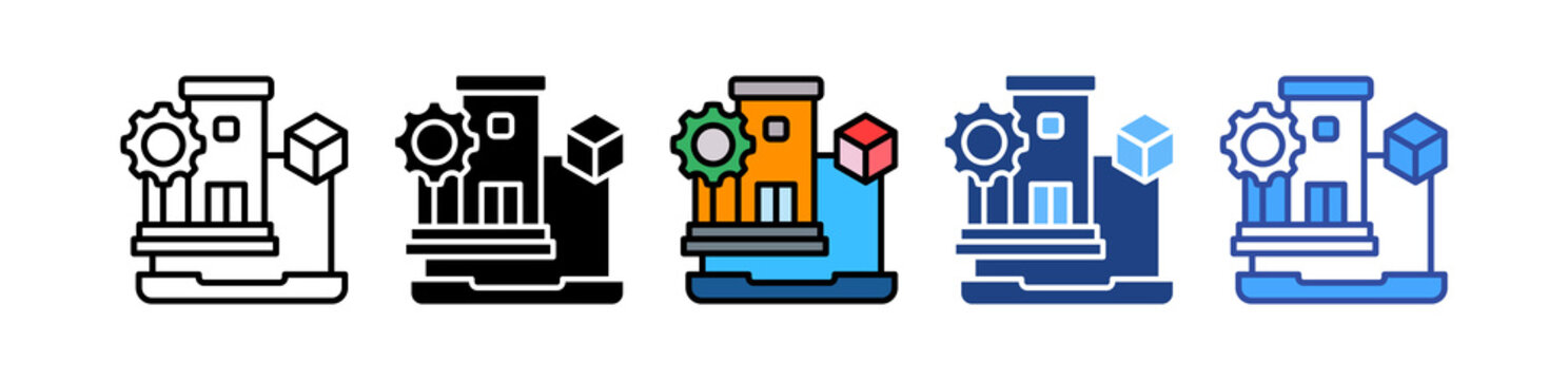 Facility Modeling multistyle icon illustration