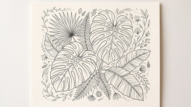 Tropical leaves drawing