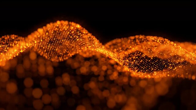 Abstract Orange Particle Wave - This abstract animation features a dynamic wave composed of thousands of glowing orange particles against a dark background.