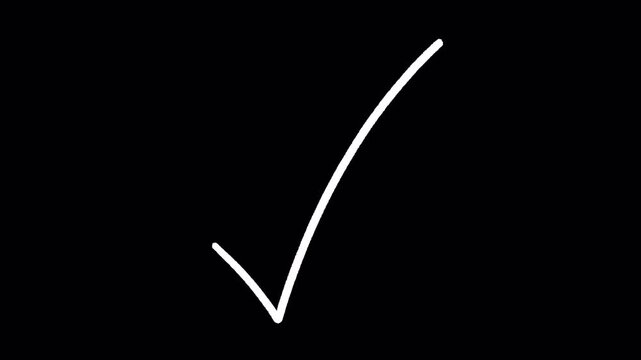2D Hand Drawn White Check Mark Tick Line Art Animation Frame by Frame Overlay with Transparent Background Alpha Channel