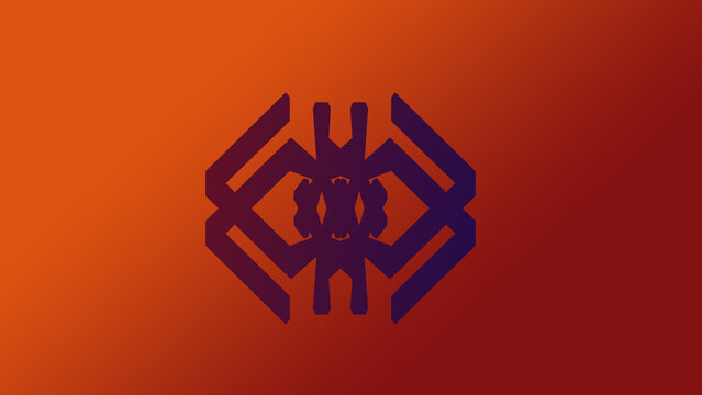 Symmetrical abstract modern emblem on warm orange and red gradient background, minimalist design element