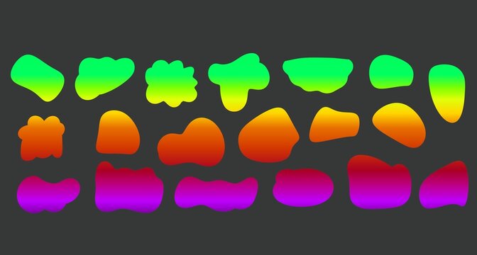 Color Gradient Abstract blob Shape. Vector Rainbow Isolated Marker Stroke Graphic. Blob Color Doodle Gradient Design Element. Colorful Abstract Organic Blob Shapes Background Pattern