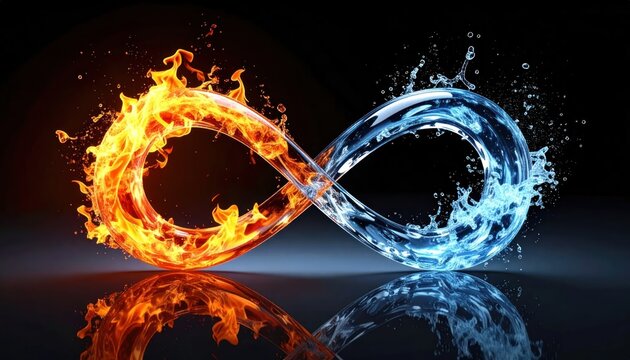 Fire and water infinity symbol contrast.