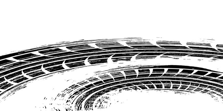 Grunge racing flag pattern with a distressed texture in black and white. Tire track with diagonal checkered design for motorsport themes, banners, graphics overlays. Abstract vector illustration.