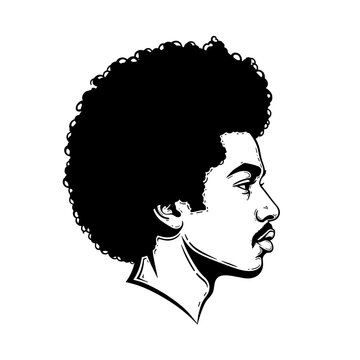 Black and white vector profile of a man with an afro hairstyle