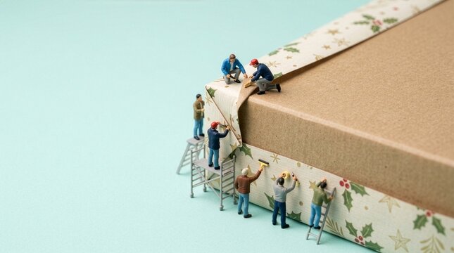 クリスマスギフトを包装する作業員