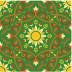 Decorative floral pattern with sun motif © andi
