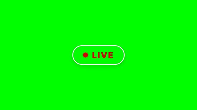 Live Streaming Red Button and Text Animation on Green Screen Background