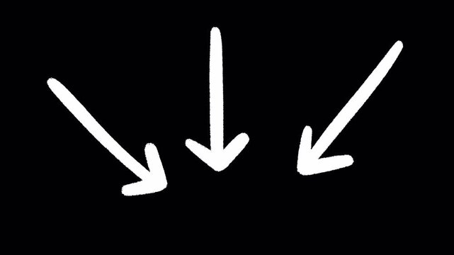 2D Hand Drawn White Three Down Arrows Pointer Accent Animation Frame by Frame Overlay with Transparent Background Alpha Channel