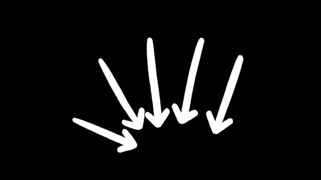 2D Hand Drawn White Multiple Downward Pointing Arrows Animation Frame by Frame Overlay with Transparent Background Alpha Channel