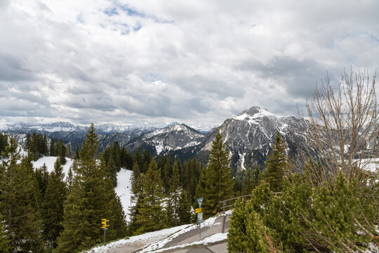 The Alpine landscape from the top of Tegelberg Mountain Swabia , Bavaria, Germany