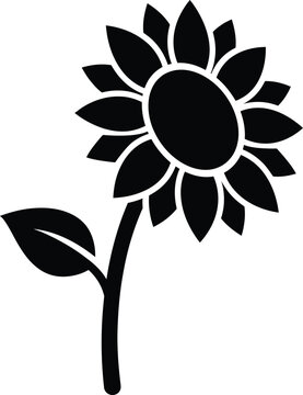 Minimalist black silhouette icon of a single blooming sunflower plant
