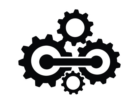 Industrial gear mechanism icon, black mechanical cogwheels vector, interlocking engine gears for teamwork and engineering