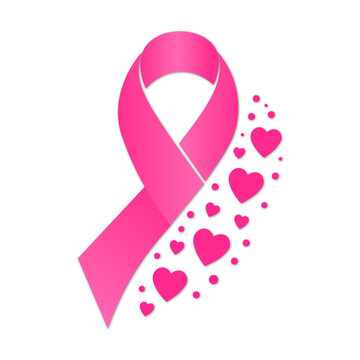 Breast Cancer Awareness PNG Graphic Featuring Pink Ribbon and Floating Hearts on Transparent Background