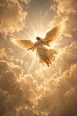 Obraz premium Heavenly angel amidst glowing clouds.