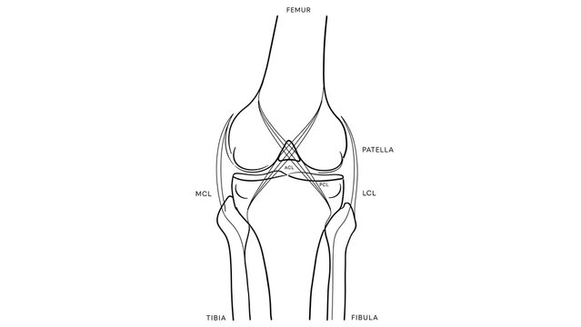 Human knee anatomy white background.
