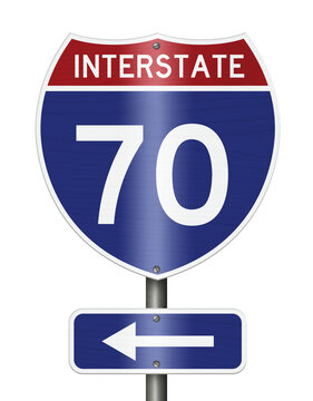 American Interstate I70 sign isolated on white for transportation