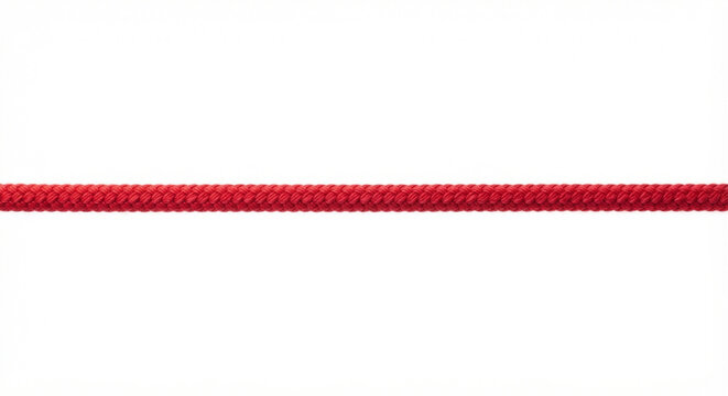 Single straight red cotton rope line stretched horizontally isolated on transparent background for web design.
