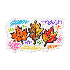 Obraz premium PNG Colorful autumn leaves doodle illustration.
