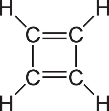 Cyclobutadiene chemical structure diagram displaying carbon and hydrogen atoms in a square ring.