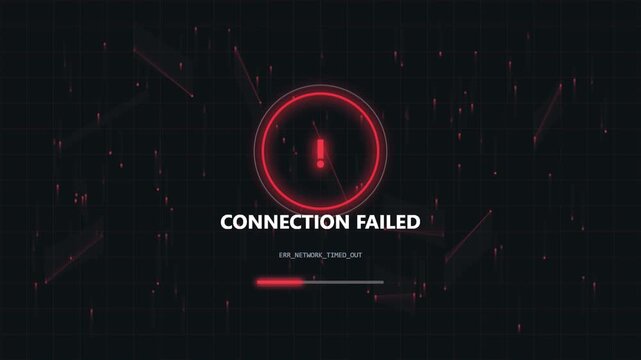 Red error notification screen displaying connection failed message with loading bar