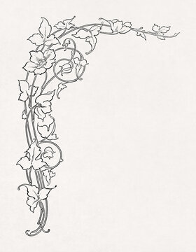 Art Nouveau decorative corner border featuring stylized flowers and vines