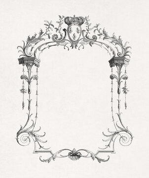 18th century ornamental frame surmounted by the French royal coat of arms