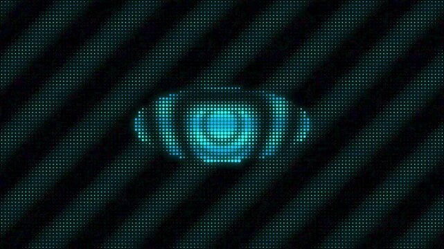 Digital abstract spiral pattern glowing on dark pixelated grid background