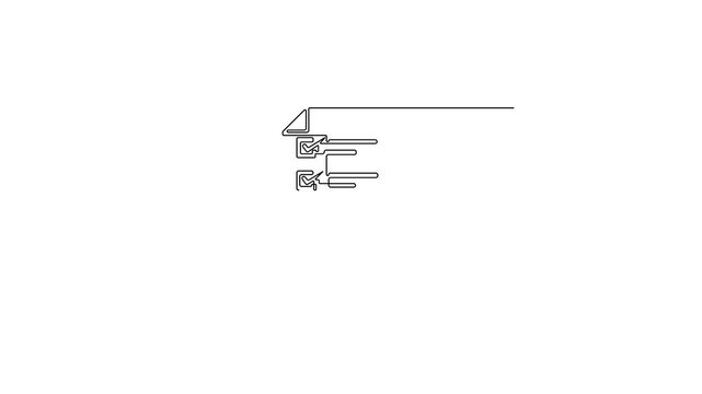 Continuous one line art drawing of a document checklist target with survey sheet, checkboxes and bullseye arrow icon animation, business planning and goal concept.