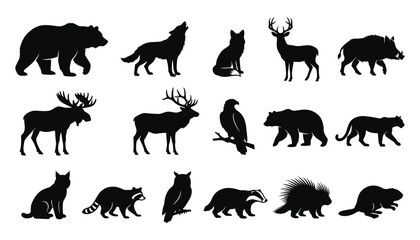 Obraz premium Animal Silhouettes Set, Wildlife Icons Collection, Vector Illustration Design Featuring Forest, Creatures