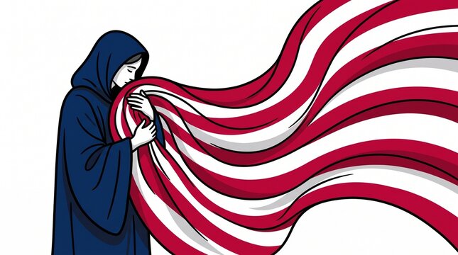 Woman embracing flag