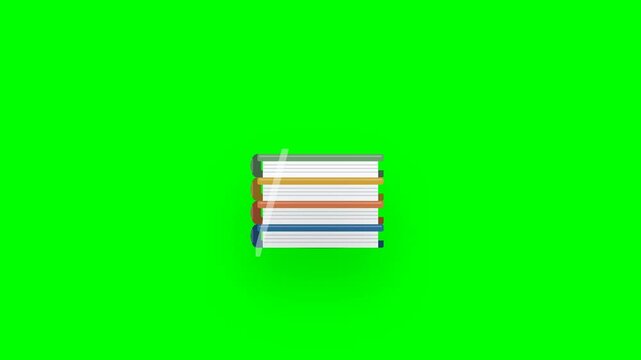 Premium 2.5D stack of books animation with advanced physical physics, highly detailed geometry, and a modern clean setup on a chroma green screen.
