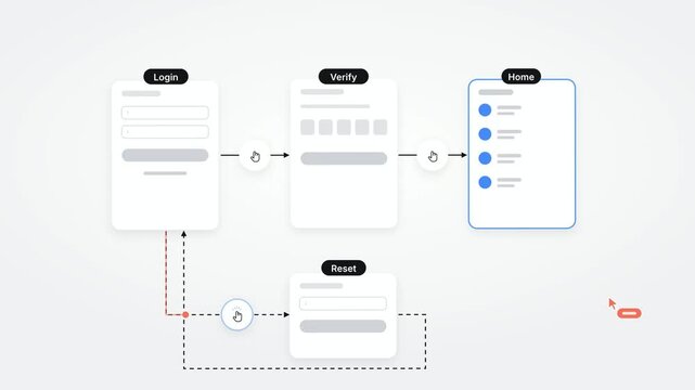 UI Login Flow, Mobile App Transition, Web Interface Form, White Card Blue Accent, Horizontal Screen Slide, UX Design, Clean Minimalist Graphic