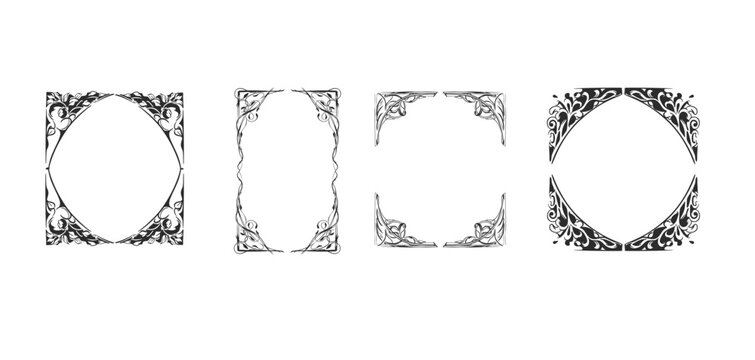 Elegant Ornamental Frame Set with Floral Corners, Vintage Decorative Borders and Botanical Line Art for Wedding Invitations, Certificates and Luxury Design
