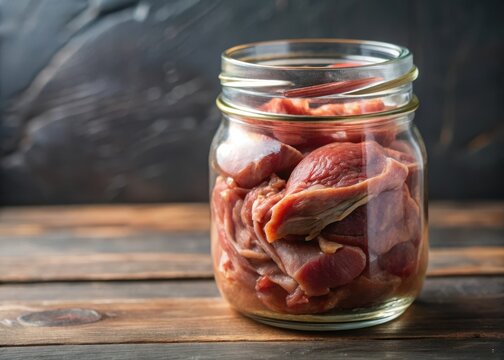 beef stomach in a jar on table for dog close-up