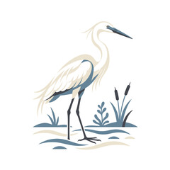 Fototapeta premium Elegant White Egret Heron Bird Standing Isolated Transparent Background Nature