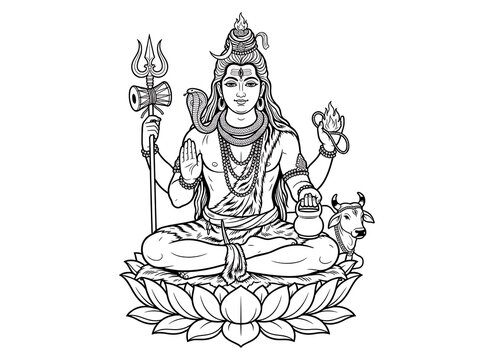 Meditating deity with trident and bovine companion
