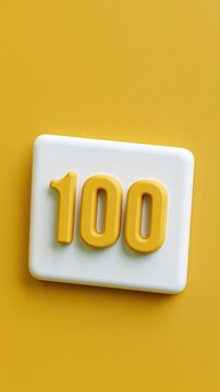 A vertical render shows the number 100 on a white background with yellow accents, highlighting day 100 of the year in a simple manner.