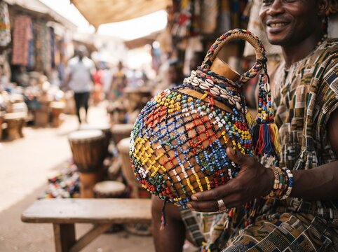 African beaded shekere