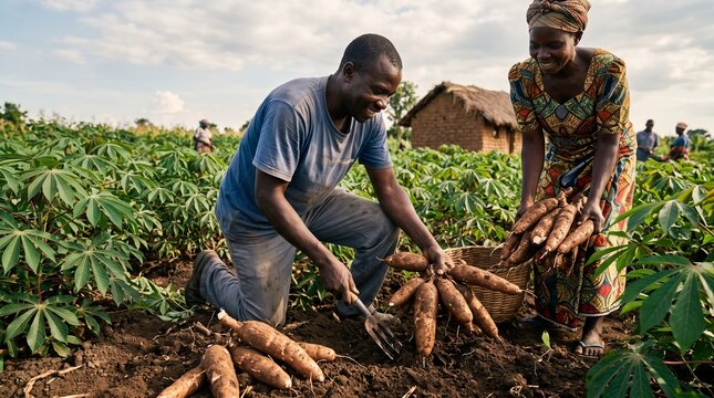 African cassava harvest