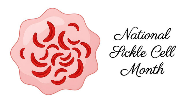 National sickle cell month illustration with sickled cells