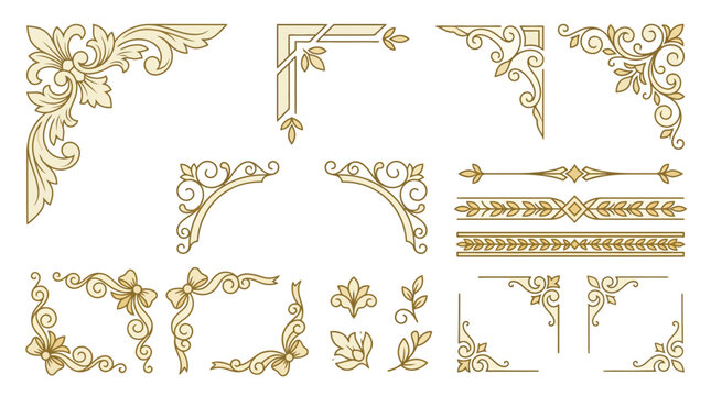 Elegant Decorative Corner Ornaments, Borders and Flourishes