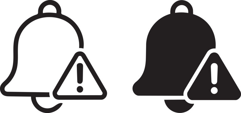 notification bell with warning exclamation sign icons set vector illustration