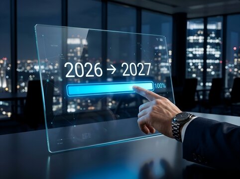 Hand interacting with 2026 to 2027 progress bar